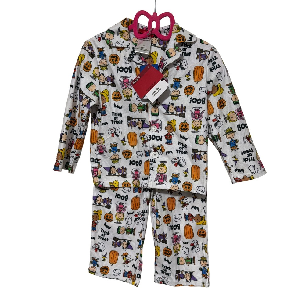 Peanuts Snoopy Charlie Brown Halloween Pajamas Set Kids 3T Trick or Treat White